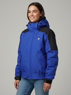 Philmont Scout Ranch Men's Blue Hooded Raincoat with Black Shoulder Panel